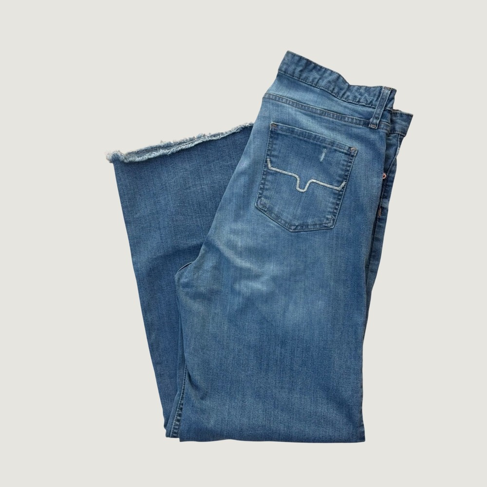 Kimes Ranch Olivia Wide Leg High Rise Raw Hem Jeans Medium Wash Size 16/30
